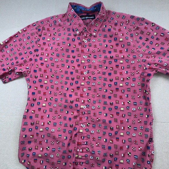 Reyn Spooner Shirt Mens Large Pink Nautical Signal Flag Short Sleeve Cotton L - Picture 3 of 8